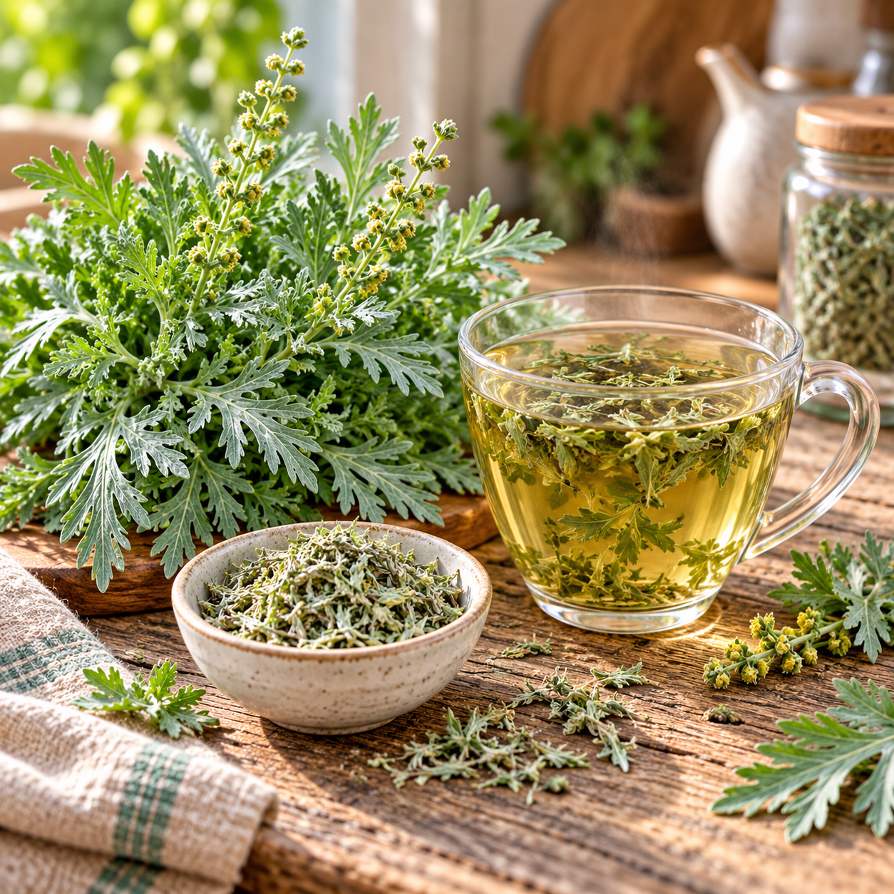 Healthy Wormwood Artemisia absinthium plant with finely divided aromatic silver-grey foliage – perennial herb seeds for home gardening in Pakistan