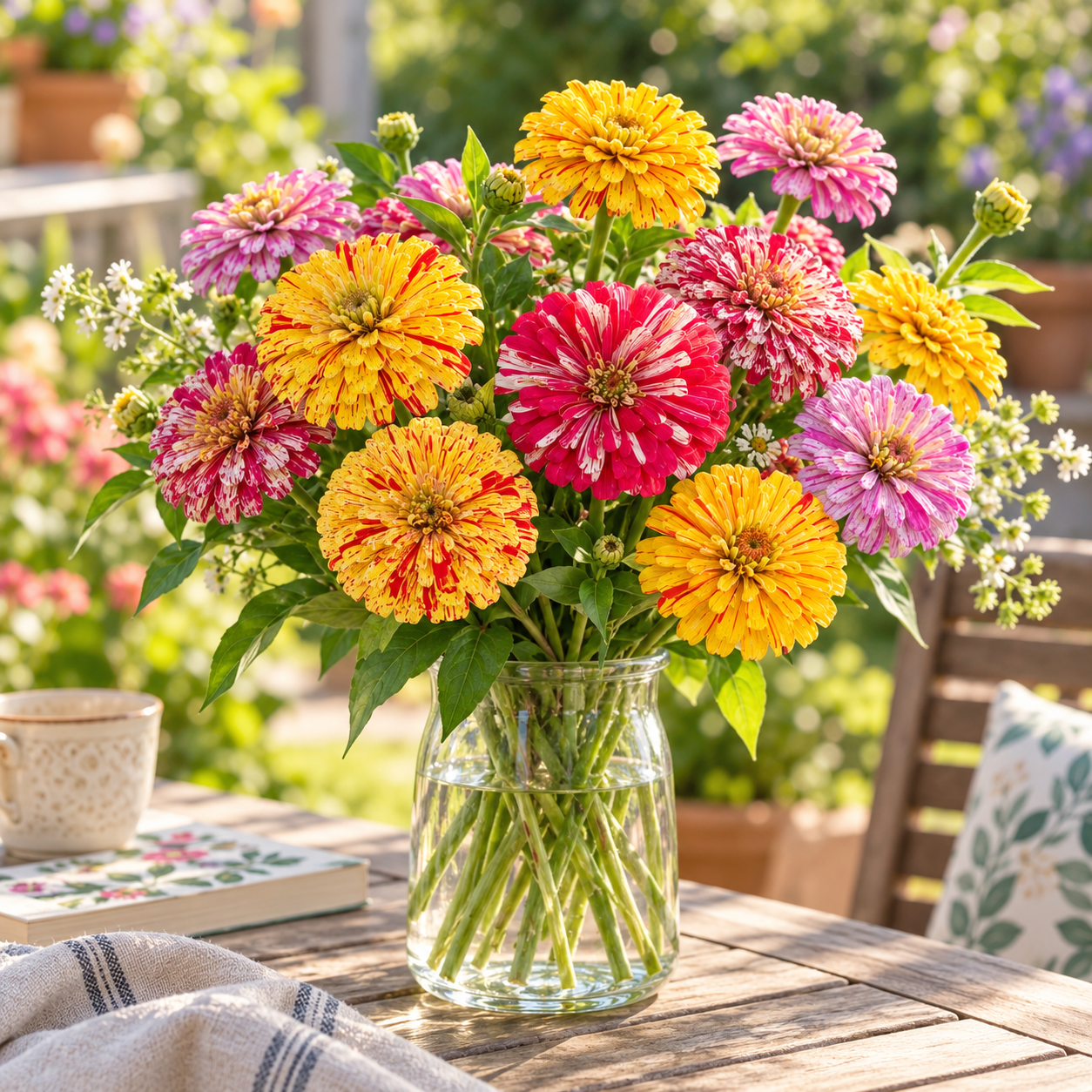 Zinnia Candy Stripe with colourful striped and splashed summer flowers – seeds for beds cut flowers pots and grow bags in Pakistan