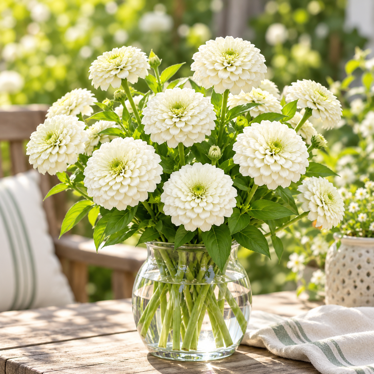Zinnia Elegans White with elegant white summer flowers – seeds for sunny beds borders cut flowers containers and grow bags in Pakistan