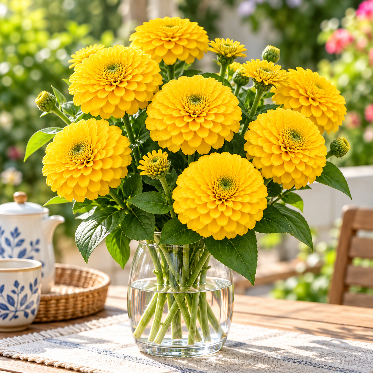 Zinnia Elegans Yellow with bright yellow summer flowers – seeds for sunny beds borders cut flowers containers and grow bags in Pakistan