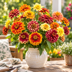 Zinnia Haageana Persian Carpet Mix with warm bicolour yellow orange red bronze and mahogany flowers – summer seeds for beds pots and grow bags in Pakistan