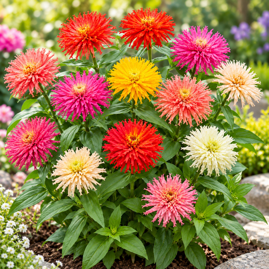 Zinnia Cactus Flowered Mix with large colourful narrow-petalled blooms – summer flower seeds for beds cut flowers pots and grow bags in Pakistan