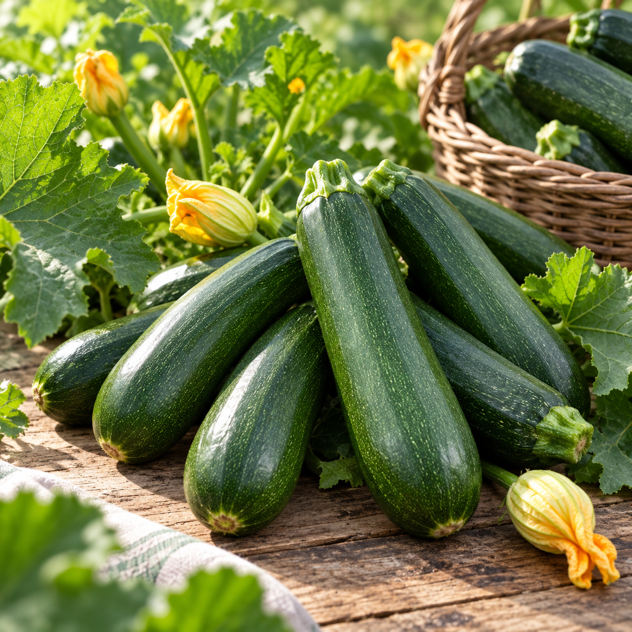 Healthy Dark Green Italian Zucchini plant with smooth cylindrical deep-green fruits – zucchini seeds for home gardening in Pakistan