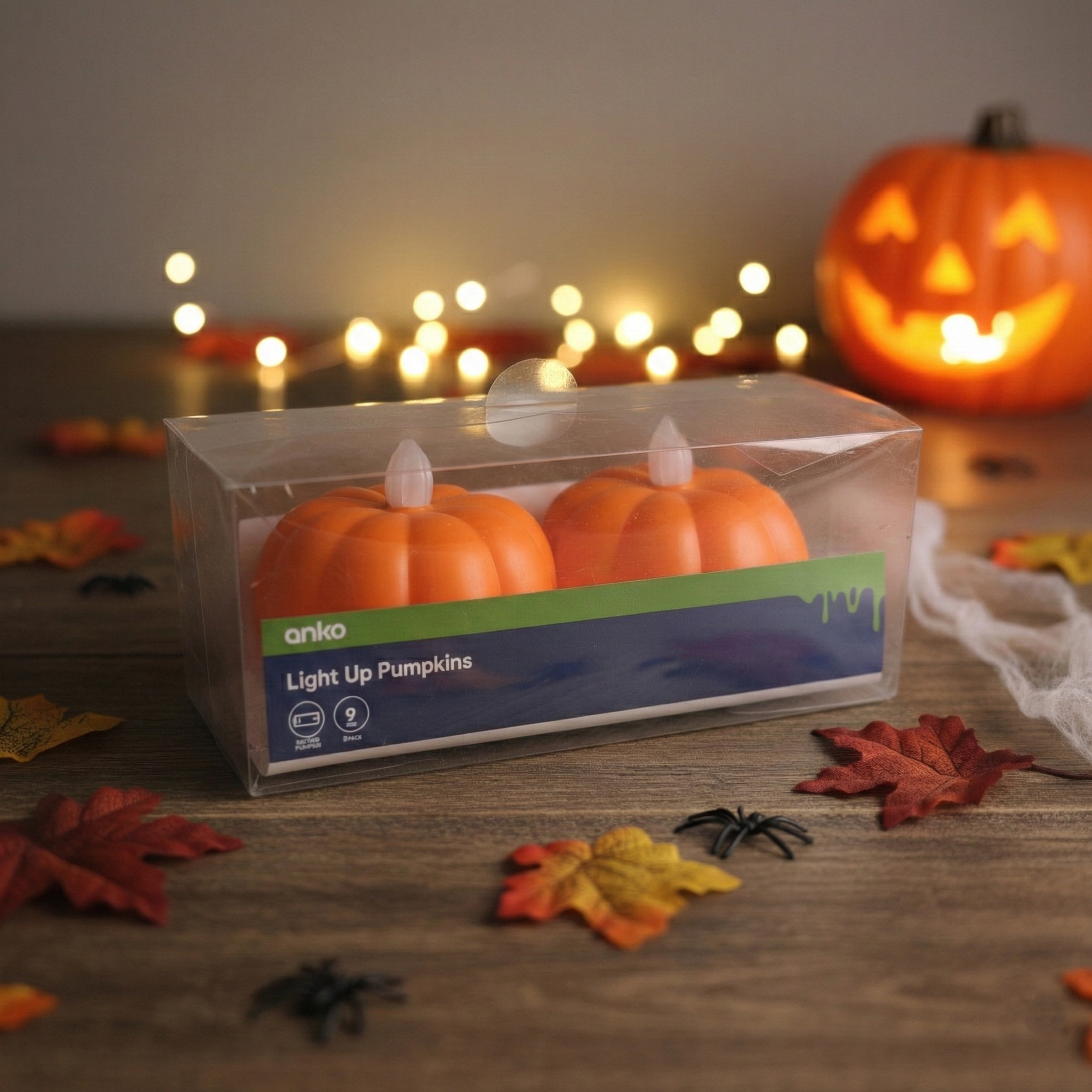 anko Light Up Pumpkins (2-Pack) – 9cm LED Decorative Lights