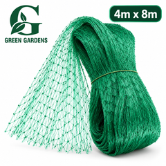 Green Gardens anti bird net 4m x 8m rolled green mesh on white background