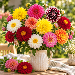 Dahlia Unwin Bedding Mix colourful cut flowers lifestyle image