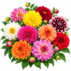 Dahlia Unwin Bedding Mix flowers on white background - GREEN GARDENS
