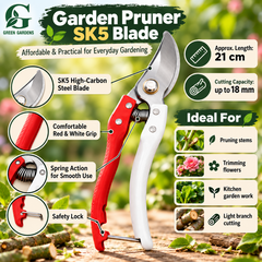 Garden Pruner SK5 blade features and uses infographic - GREEN GARDENS