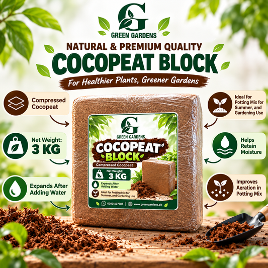 GREEN GARDENS Cocopeat Block 3 KG infographic with features
