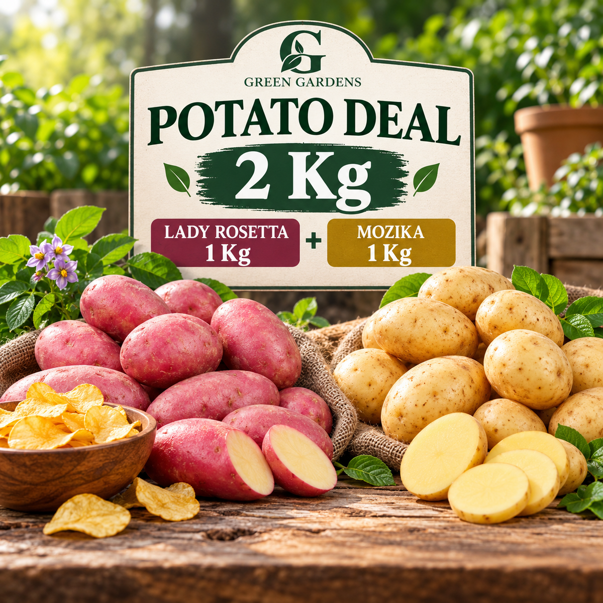 GREEN GARDENS Potato Deal 2 Kg hero – 1 Kg red Lady Rosetta seed potatoes plus 1 Kg golden Mozika seed potatoes