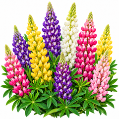 Lupins Seeds Mix colorful flower spikes on pure white background - GREEN GARDENS