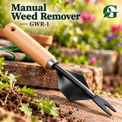 Manual Weed Remover - GWR-1 by GREEN GARDENS with wooden handle and powder-coated carbon steel head