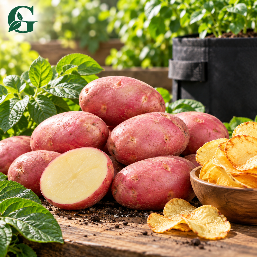 Lady Rosetta red seed potatoes and potato crisps – GREEN GARDENS hero photo