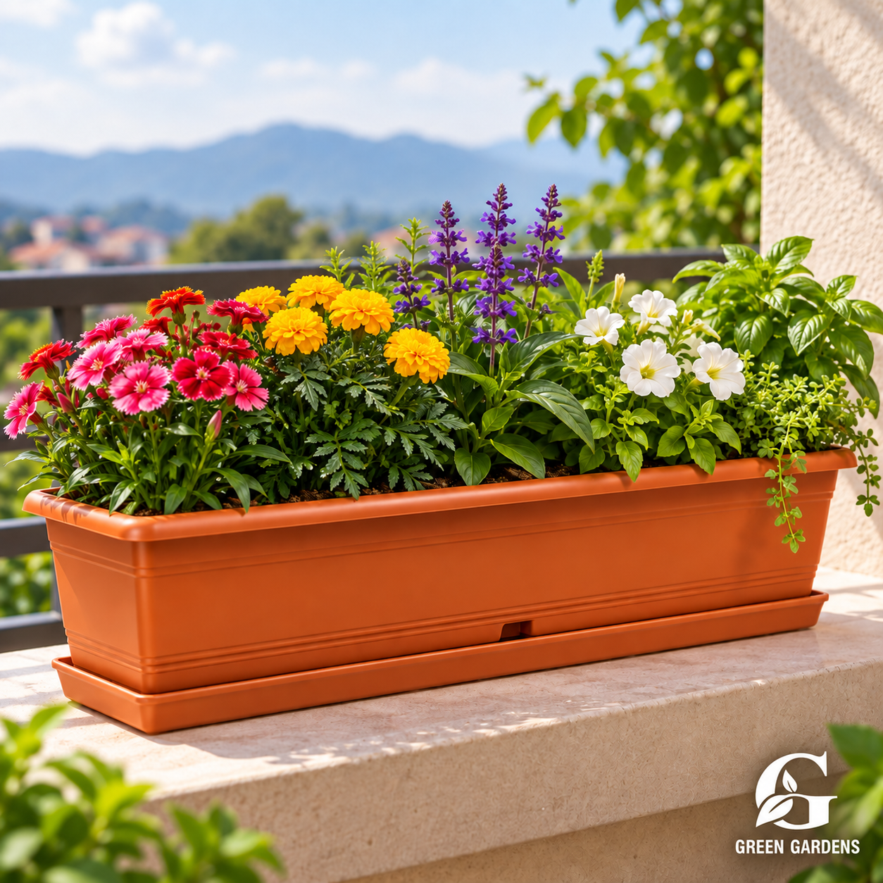 Rectangular Plastic Planter 23x8x6 Inch with flowers – GREEN GARDENS Pakistan