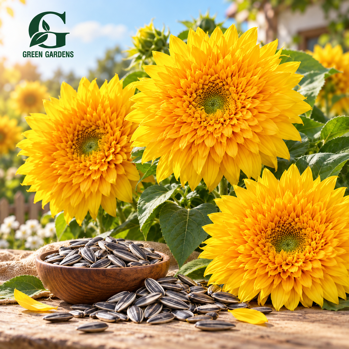 Double Tall SunGold sunflower seeds with double golden yellow flowers – GREEN GARDENS