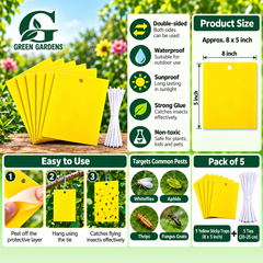 GREEN GARDENS yellow sticky insect trap product infographic